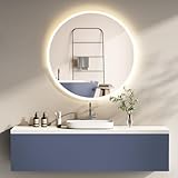 hoko® specchio da bagno a led anti-appannamento, rotondo, 80 cm, dublino, con cornice in metallo, bianco, design rotondo da parete illuminato + interruttore touch + luce led cangiante bianco freddo