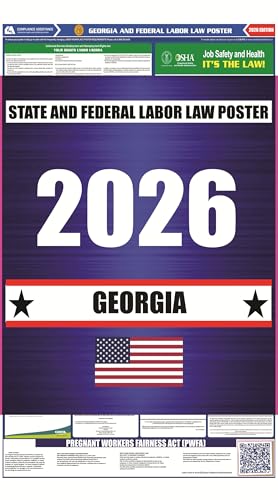 Compliance Assistance 2026 Georgia (GA) State Labor Law Poster – State, Federal & OSHA Compliant – Required Workplace Posting for Employees - UV Laminated, Waterproof - 20” x 36” - English