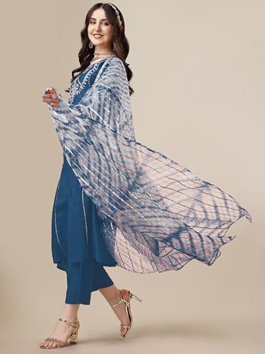 Image of EthnicJunction Women's Chinon Embroidered Straight Front Slit Kurta Palazzo & Organza Dupatta Set | Wedding | Heavy | Outfit | Suit