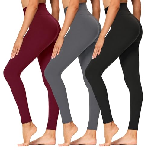 Image of High Waisted Leggings for Women - Soft Athletic Tummy Control Pants for Running Cycling Yoga Workout - Reg & Plus Size