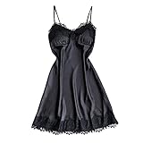 riou Camisón Mujer Verano Baratos cuello en v tirantes Ropa de Dormir Mujer Verano Sexy Sin Manga Camisón Adolescente Túnica Romance Pijama Blanco Negro