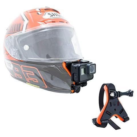 MEKNIC Motorcycle Helmet Chin Mount Compatible with GoPro Hero 8/7/(2018)/6/5 Black,4 Session, APMAN/AKASO/Campark/SJCAM/DJI OSMO Action/YI Action Camera (Black+Orange Chin Mount) Cover