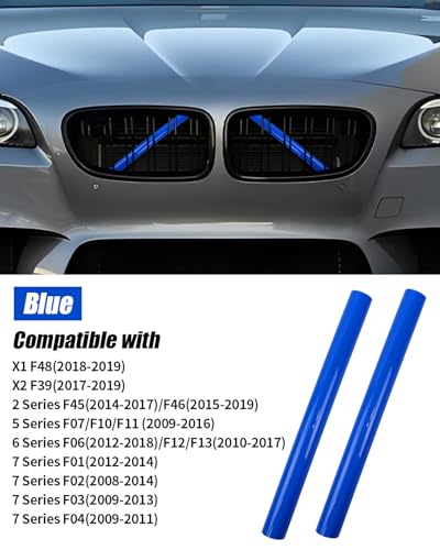 Image of Grill Inserts Trims for BMW 1 2 3 4 5 6 7 Series, Compatible with BMW V Brace Wrap Covers Grill Stripes Grille Inserts Stripes Wrap (Blue, F10 F48)