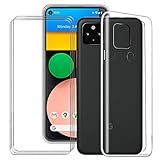 Siide Funda para Google Pixel 4a 5G (6.2'), con 3 Piezas Protector de Pantalla de Vidrio de Película Templada, Carcasa Protectora de Silicona Suave Transparente Case Protectora de TPU