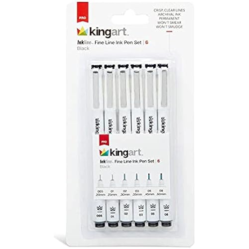 KINGART PRO Inkline Black Micro Line & Precision Graphic Pens, 6 Assorted Nibs, BLACK Archival Waterproof Japanese Ink for Art, Illustration, Calligraphy, Sketching, Anime, Technical Drawing, Manga