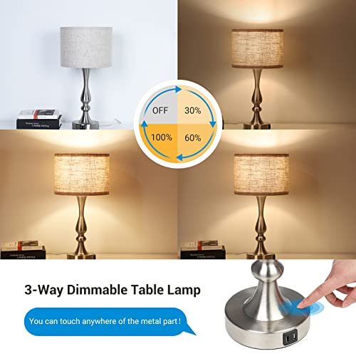 DEWENWILS Touch Control Table Lamp with 2 USB Ports, 3 Way Dimmable Bedside Lamp, Modern Table Lamp for Living Room, Bedroom, Office, Linen lampshade, 20.7 * 10.6in, 4W 3000K Bulb Include