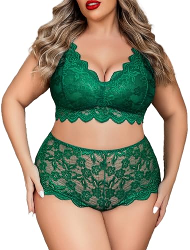 Image of Avidlove Plus Size Lingerie Set for Women Sexy Lace Halter Bralette High Waist Panty Set