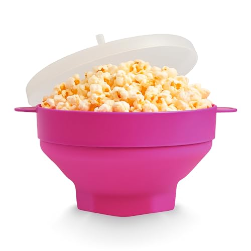 JOCCA - Palomitero de Silicona plegable Hexagonal para Microondas, Apto para Lavavajillas, Color Rosa (Fucsia silicona), Incluye Tapa