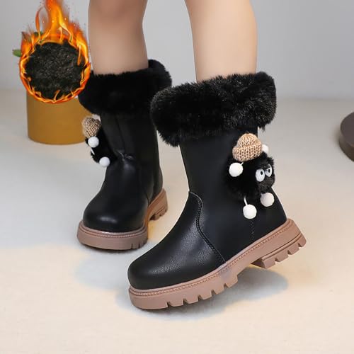 IWIHMIV Girls Riding Boots Pull On Mid Calf Boots with Side Zipper Thick Bottom Non Slip Round Toe Short Booties for Kid3