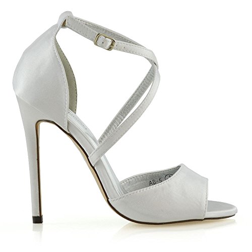 ESSEX GLAM Womens Ankle Strap Stiletto Heel Sandals Ladies Satin Buckle Bridal Party Shoes - Image 4