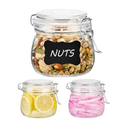 Image of Vtopmart 16oz Glass Food Storage Jars with Airtight Clamp Lids, 3 Pack | Food Storage Canisters, Wide Mouth Canning Jars for Spices, Jams, Coffee Beans, Pickles, Pantry Organization, Shallow Drawers