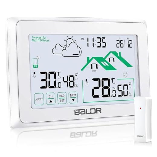 BALDR Station Meteo Interieur Exterieur Sans Fil, Horloge Umérique DCF Thermomètre Intérieur Avec Prévisions Météo de Ventilation et Rétro-éclairage
