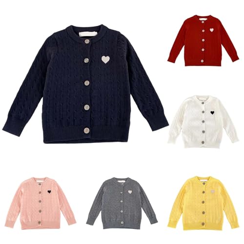Girl's Knit Cardigan Long Sleeve Winter Heart Colorful Rainbow Button Up Sweater Coat for Kids Girls2