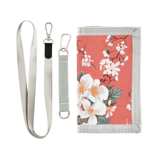 Flowers Soft Warm Pink Kids Wallet for Boys Girls Trifold Sport Outdoor Wallets for Children Youth Teen Wallet with Zippered Coin Pockets Card Holders Novelty Wallets with Magic Sticker