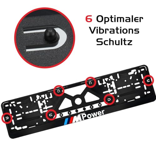 Kennzeichenhalter, Nummernschildhalter Kfz-Kennzeichenhalter für Autokennzeichen mit Klicksystem, inklusive 8 Schrauben und 8 Vibrationsdämpfern, einfach und stabil, 2er-Set, 52 x 10 cm
