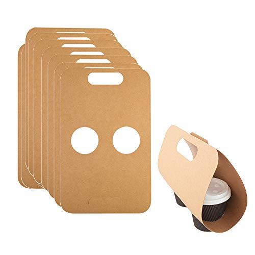 EchoDone (エコードン) 紙製 持ち運び用キャリー ドリンクテイクアウトホルダー 使い捨てコーヒートレイ 2カップのキャリーホルダー ホットドリンク/コールドドリンク用 50個パック 直径77mm