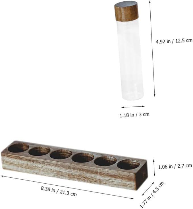 Set de 6 tubos de vidrio para almacenar café con base de madera miniatura 3