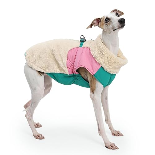 IUOUTG 暖かいフリース犬用冬コート、ハーネス穴付きウィペット犬用ジャケット、中型犬および大型犬用の防風グレイハウンド服