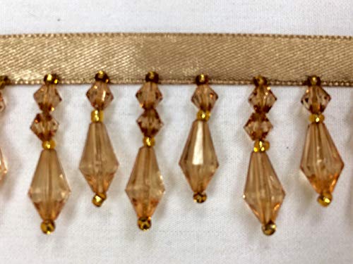 1.5" Crystal Beaded Fringe Trim Cbf-3/11 Dark Gold (Sold By The Yard) #TOP22