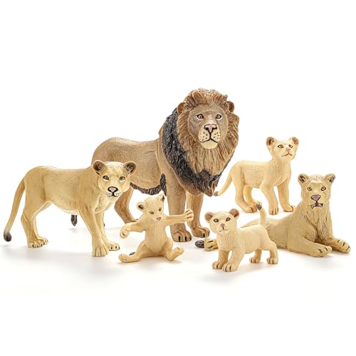 THINKBAY 6PCS Lion Toys Figurines Pride African Jungle Animals Lion Family Realistic Zoo Animal Toys Preschool Toy Birthday Gift Cake Toppers for Kids Boys Girls