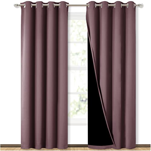 Image of NICETOWN 100% Blackout Curtains 84 inches Long, Pair of Energy Smart & Noise Blocking Out Drapes for Baby Room Window, Thermal Insulated Guest Room Lined Window Dressing(Dry Rose, 52 inches Wide)