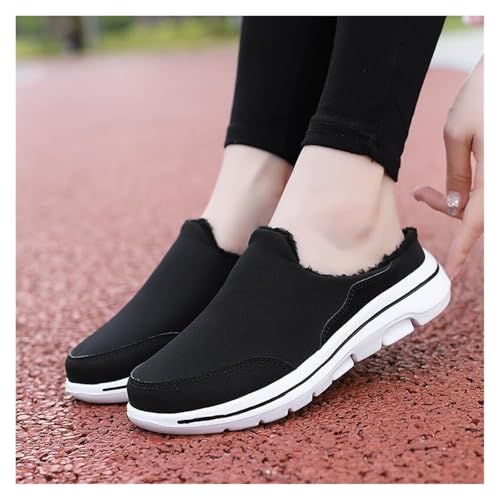 Men's Comfortable Fleece Warm Sports Sandals - Slip-On Non-Slip Thick Indoor/Outdoor House Shoes with Arch Support(Black,37 EU)2