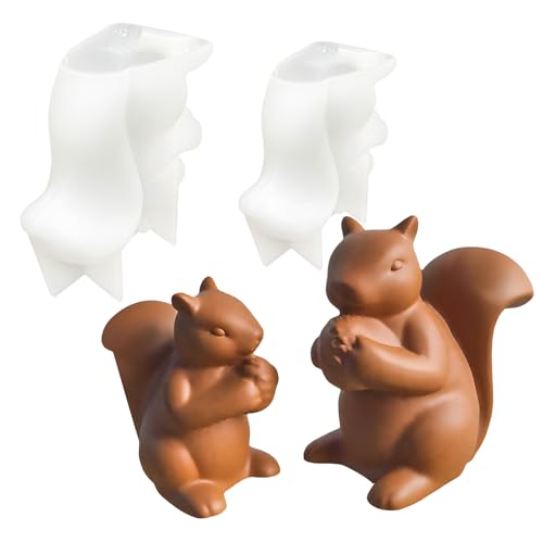 TZEKING Pack of 2 silicone moulds squirrel, silicone squirrel, animal candles, silicone moulds, for pouring, squirrel holds a pine cone, plaster moulds for casting, for decoration and crafts