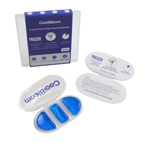 CoolBloom 2PCS Nose Ice Pack for Nose Bridge - Reusable Nose Cold Compress & Nosebleed Stopper Leak-Proof Freezer Gel Pack for Kids & Adults First Aid