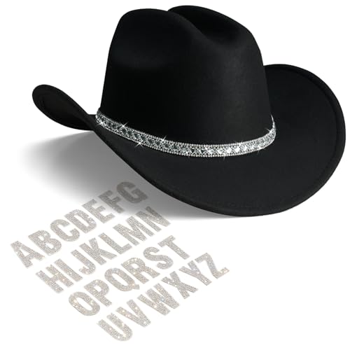 AW BRIDAL Black Felt Cowboy Hat for Women Men, Disco
