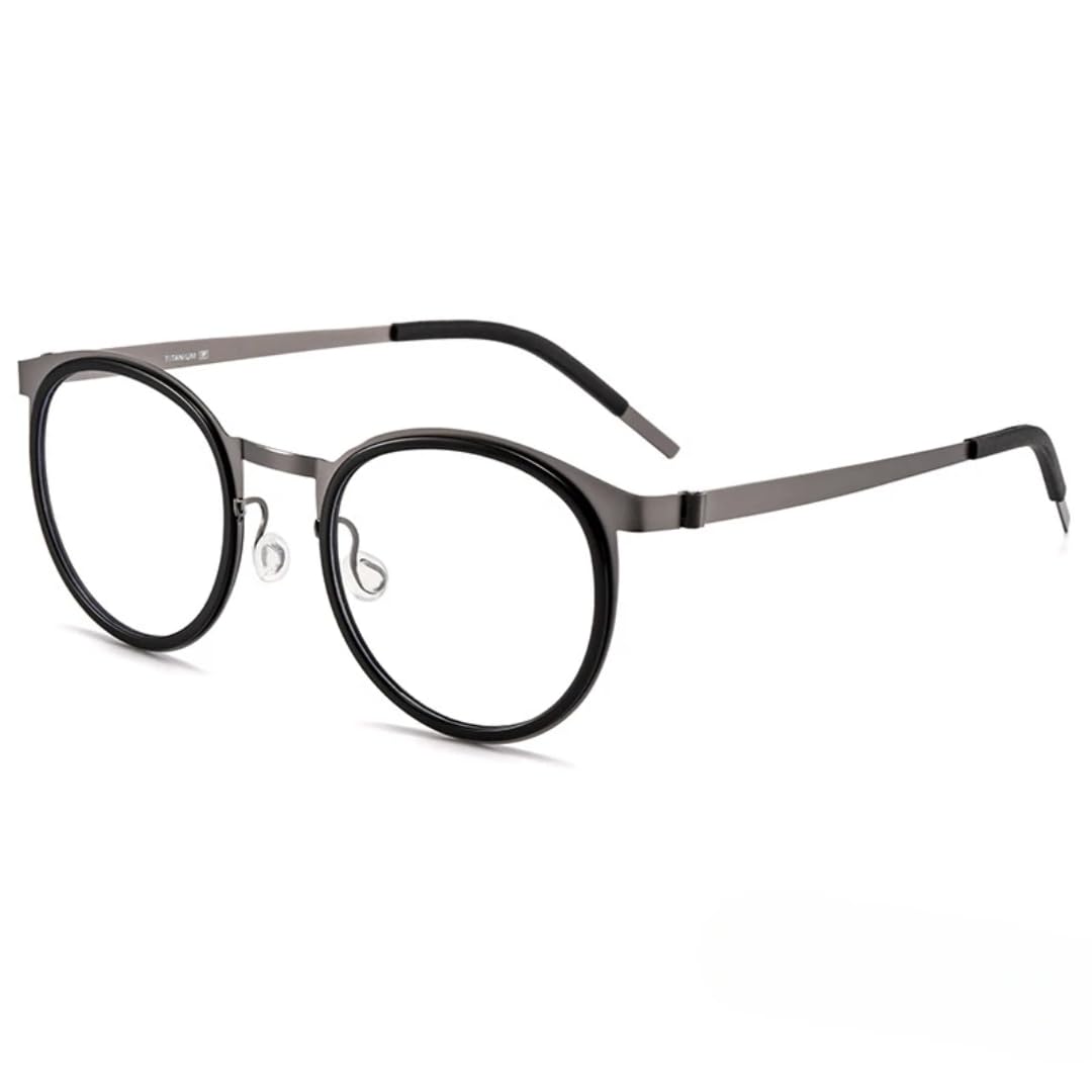 Monture de lunettes ovale rétro en titane pur ultra-léger (noir canon de fusil)