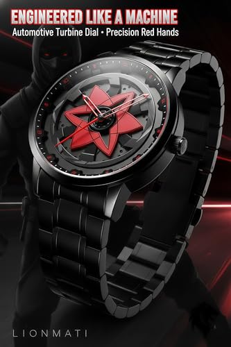 Image of Men's Quartz Watch with Rotating Alloy Wheel Dial | Car Wheel Watch for Men & Boys, Black Stainless Steel Bracelet, Hands Spinner Watch Design