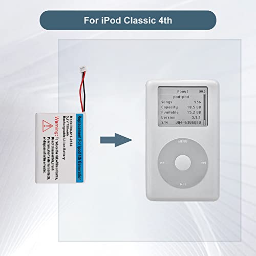 E-YIIVIIL 616-0206 Replacement Battery for iPod Classic 4th Gen Photo 30GB 40GB 60GB A1099 with Tools