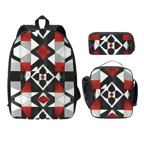 Sac à dos d'école 3 pièces imprimé géométrique avec boîte déjeuner et trousse