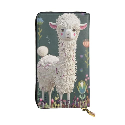 Flower Alpaca Printed Long Wallet for Women Men Cute PU Leather Wallet with Coin Purse and Credit Card Holder