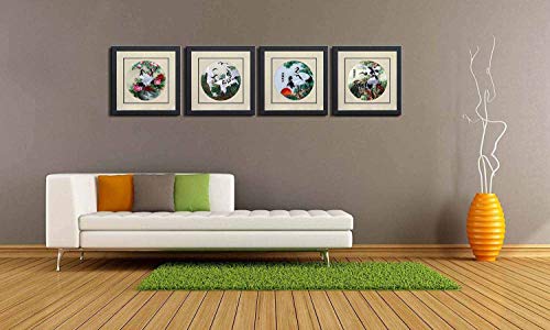 Silk Art 100% Handmade Embroidery Mixed Group Cranes & Pipe Tree Framed Landscape Painting Gift Oriental Asian Wall Art Decor Picture Gallery 31011Wf & 31012Wf & 31013Wf & 31014Wf #TOP1