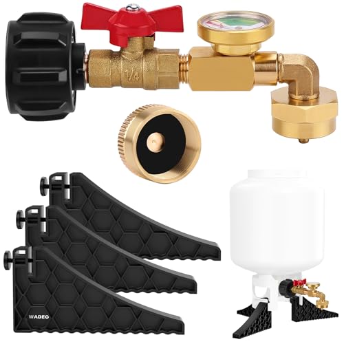 WADEO Propane Refill Adapter Kit with Propane Cylinder Stand Base, Propane Bottle Refill Adapter for 1 Lb. Tanks with Valve and Gauge, 1lb Propane Tank Refilling Adapter Set for 20lb to 1lb Converter