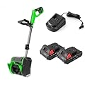 16-Inch Cordless Snow Shovel,Cordless Battery Snow Blower with Adjustable Handle, Electric Snow Shovel, for Patio Deck Driveway,Green-2Battery