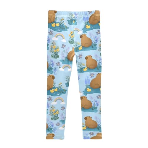 Duck Capybara Rainbow Flower Girls Leggings Soft Stretch Workout Yoga Dance Pants for Kids Casual Tights2