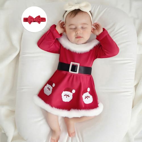 Toddler Baby Girl Christmas Outfit Santa Romper Dress Long Sleeve Fur Trim Velvet Xmas Princess Dress Cute Winter Clothes3