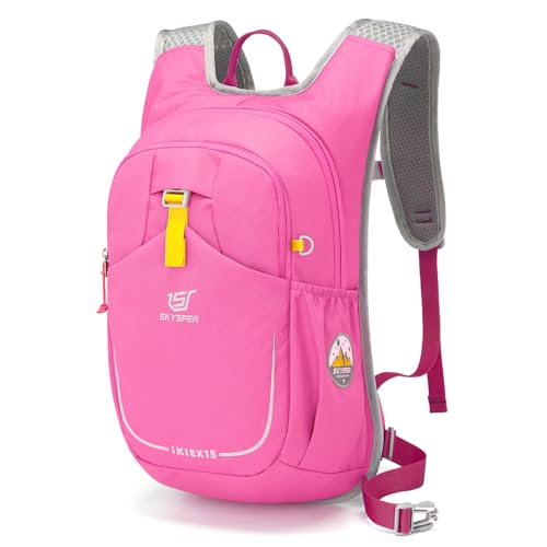 SKYSPER Zaino per bambini, 15L zaino da trekking per bambini e bambine di 6-10 anni con cinghia pettorale per attività all'aperto