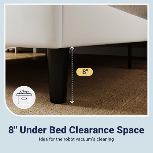 Image of Allewie Full Size Platform Bed Frame with Velvet Upholstered Wingback Headboard, No Box Spring Needed, Under Bed Storage Space, Strong Wooden Slats, Modern Mattress Foundation, Easy Assembly, White