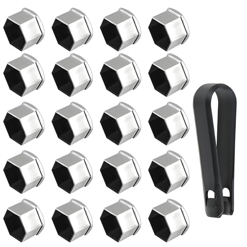 ​​21 Pièces Cache Écrou 17 mm, Cache Vis, avec Outil de Démontage des Écrous de Roue Antivol, Convient à la Plupart des Roues de Voiture Universelles, Facile à Installer et à Utiliser (Argent).​