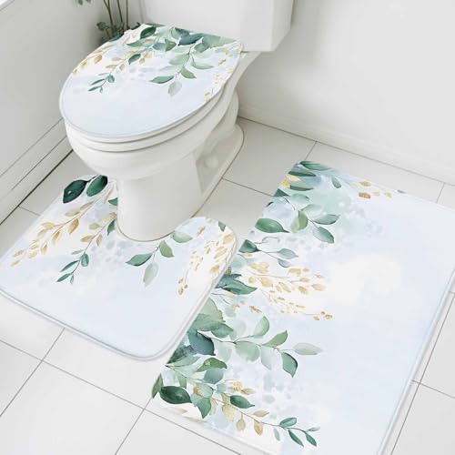 Spring Sage Bathroom Rugs Mat Sets 3 Piece, Green Eucalyptus