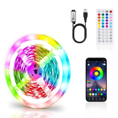 LED Strip 1M, RGB LED Streifen Selbstklebend, Farbwechsel Led Band mit 44 Tasten Fernbedienung+Intelligente APP, TV LED Hintergrundbeleuchtung für TV, Party, Weihnachten usw