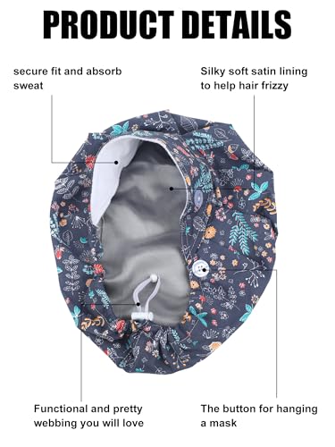 Image of 6 Pc Satin Lined Scrub Caps Women with Buttons Ponytail