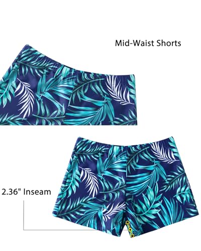 image for Daci Women Blue Leaves Two Piece Rash Guard Long Sleeve Swimsuits UV U