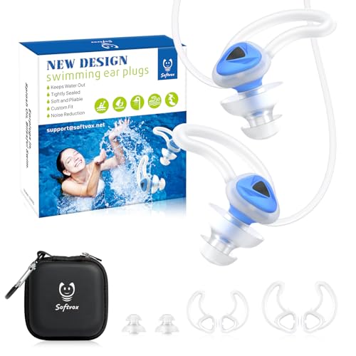 Softvox Waterproof Swim Ear Plugs with Lanyard