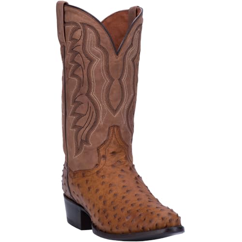 Image of Dan Post Mens Tempe Ostrich Embroidered Pull On Round Toe Dress Boots - Brown