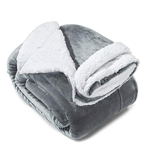 Genteele Sherpa Blanket - 50 X 60 Inch Fuzzy, Super Soft Throw Blankets For Couch, Bed & Sofa - Cozy, Plush Reversible Fleece Blanket Alternative - Gray/White #TOP4