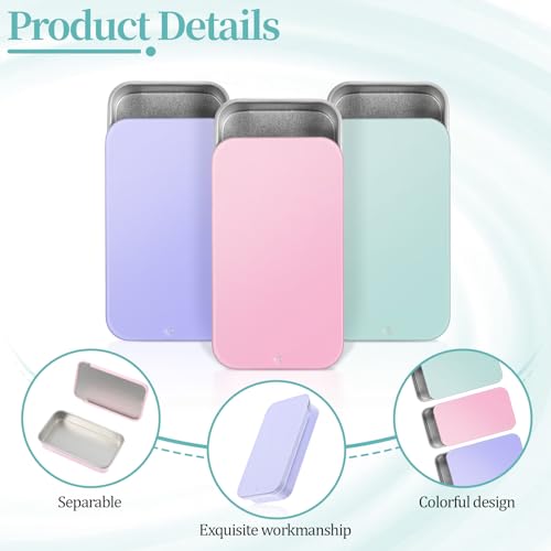 Image of SynHHergyx Metal Tin Box, 3 Pcs 2.36x1.33x0.4 Inch Slide Top Small Tin Box Rectangular Empty Containers with Lids Portable Mini Boxes for Candies Jewelry Crafts Lip Balm Cosmetic (3 Colors)